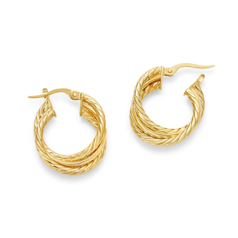 Clover 14K Yellow Gold High-Polish Multi-Row Twisted Textured Hoop Earrings