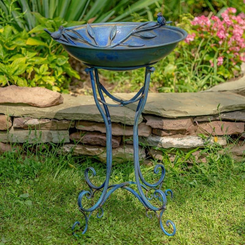 Two Birds Iron Birdbath - Blue