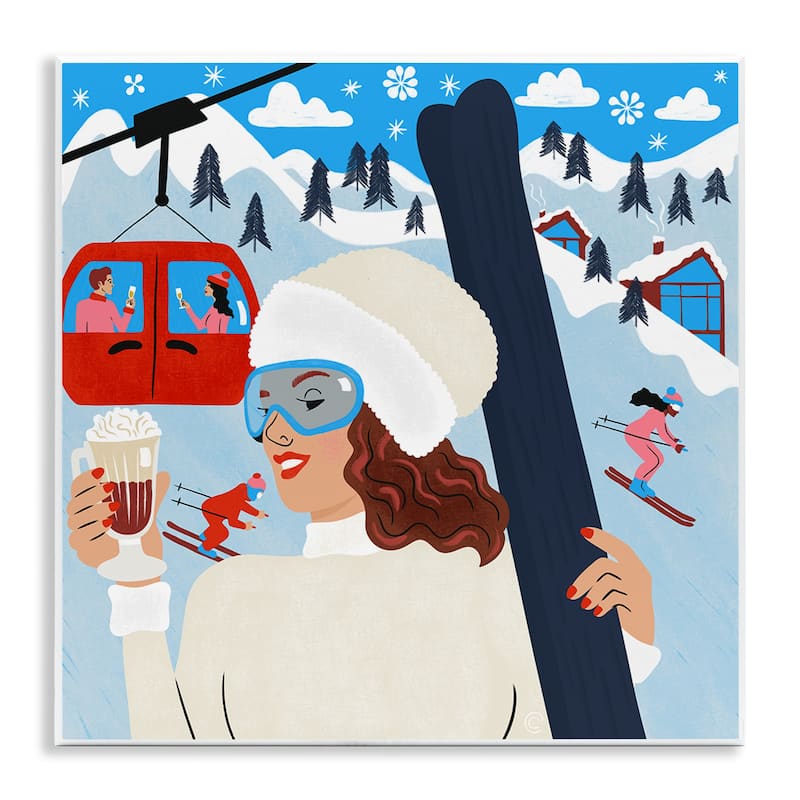 Stupell Sipping Cocoa on Ski Lift Wall Plaque Art Design By Carrie Cantwell - 12 x 12