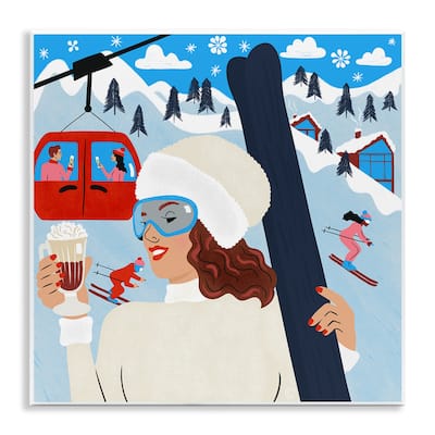 Stupell Sipping Cocoa on Ski Lift Wall Plaque Art Design By Carrie Cantwell