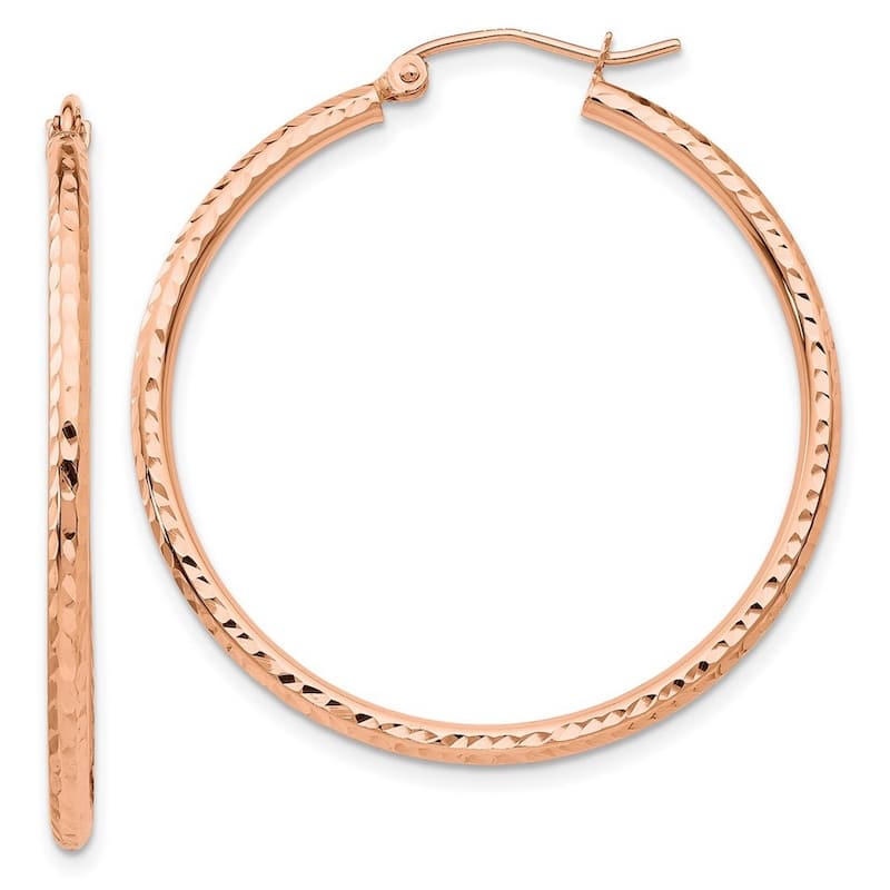Curata 10k Rose Gold Polished Lightweight Large Diamond cut Tube Hoop Earrings - 35mm
