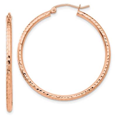 Curata 10k Rose Gold Polished Lightweight Large Diamond cut Tube Hoop Earrings - 35mm