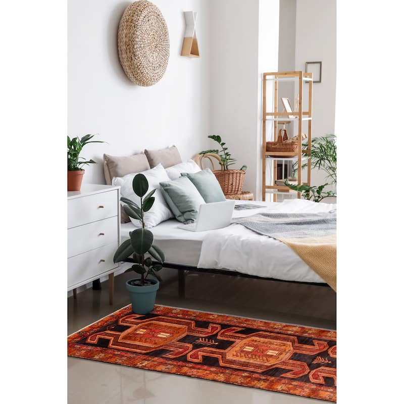 ECARPETGALLERY Hand-knotted Konya Anatolian Black, Orange Wool Rug - 3'8 x 9'11