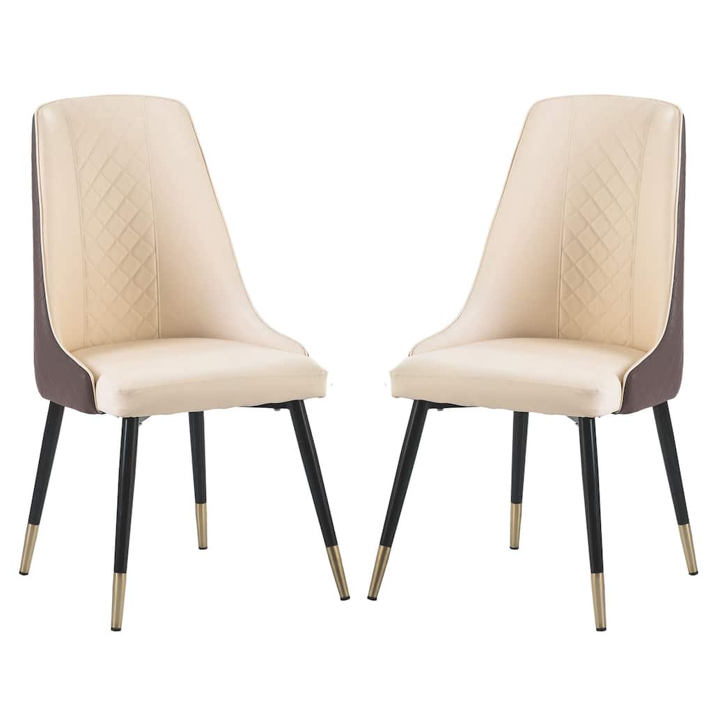 Dining Chairs Set of 2 Modern Upholstered PU Leather Kitchen Accent Chairs with Solid Wood Metal Legs for Living Room Bedroom