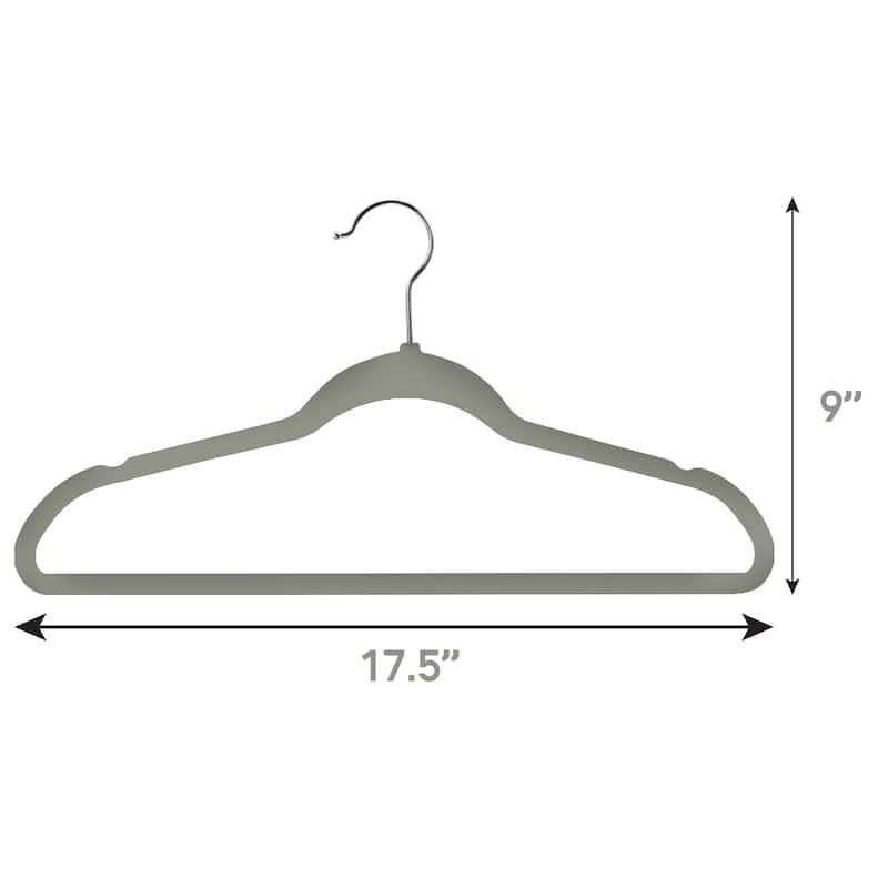 Elama Home 50 Piece Set of Flocked Velvet Clothes Hangers with Stainless Steel Swivel Hooks in Gray