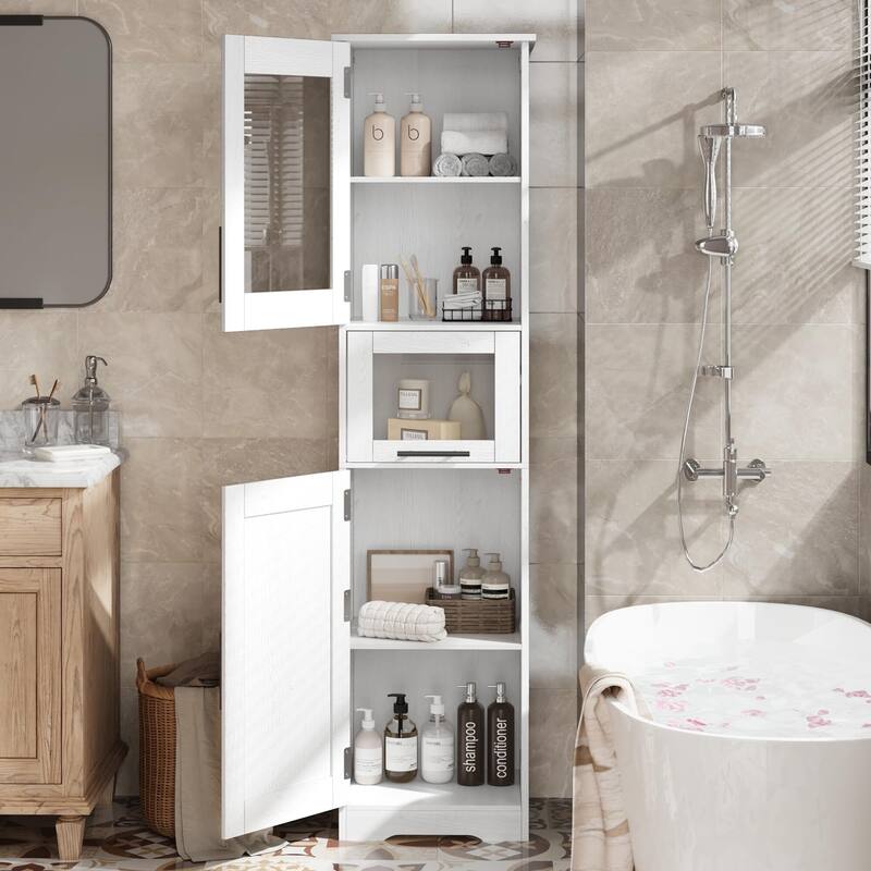 Tall Bathroom Cabinet, Narrow Storage Cabinet with Doors and Adjustable Shelf