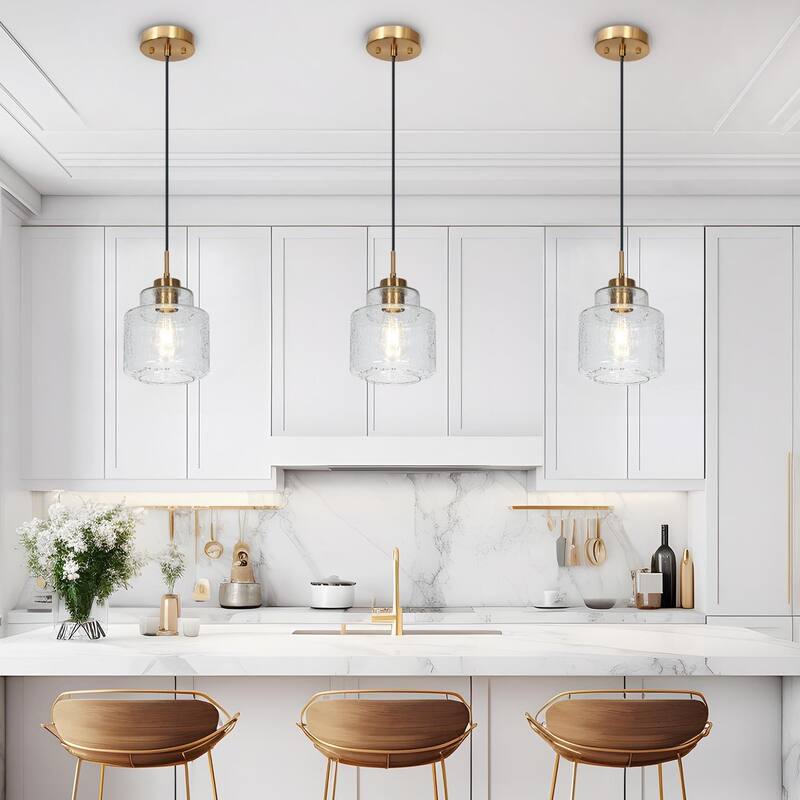 Yarge Modern Farmhouse Drum Wire Kitchen Bathroom Pendant with Art Glass Shade