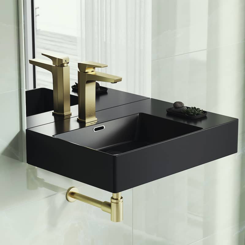 Angers 24 X 18 Ceramic Wall Hung Sink With Left Side Faucet Mount, Matte Black - 23.65" x 16.3" 5.7"