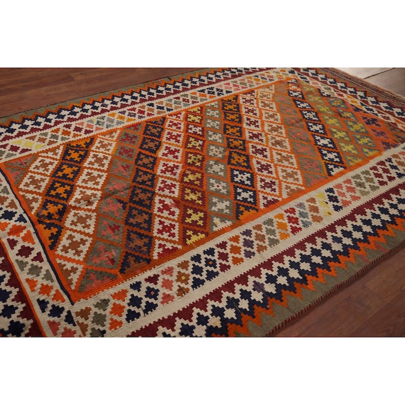 Vegetable Dye Kilim Qashqai Persian Vintage Rug Flatweave Wool Carpet - 4'11"x 7'10"