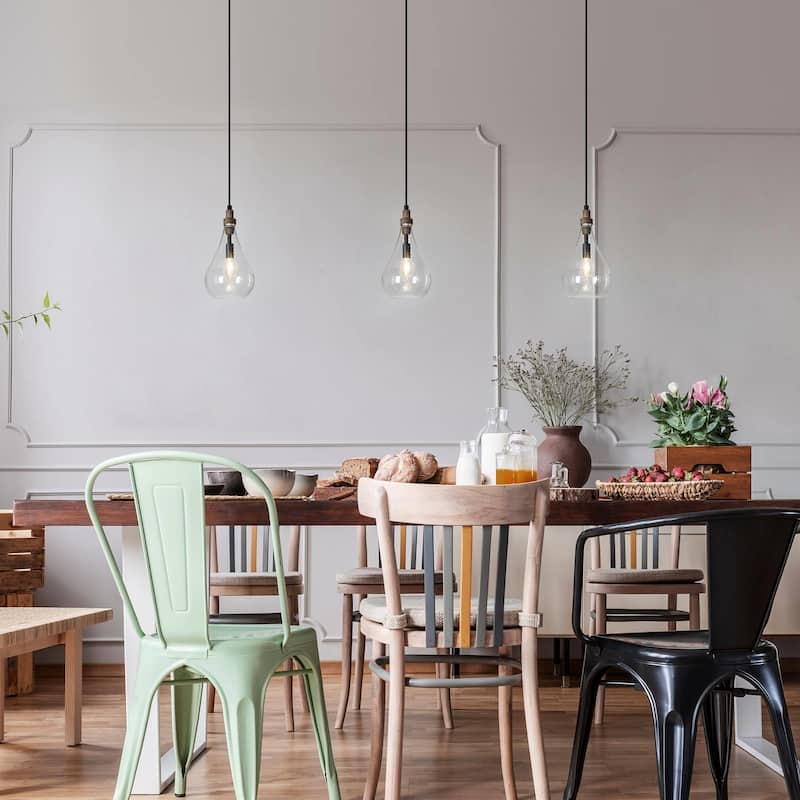 Luray Rustic Farmhouse 1-light Wood Glass Drop Kitchen Island Pendant Light - W5.9" x H11.8"