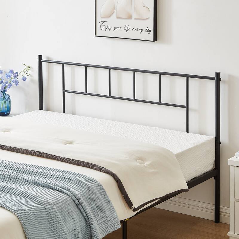 VECELO Victorian Style 14 Inch Metal Platform Bed Frame with Headboard, Heavy Duty Steel Slat Support, No Box Spring Needed