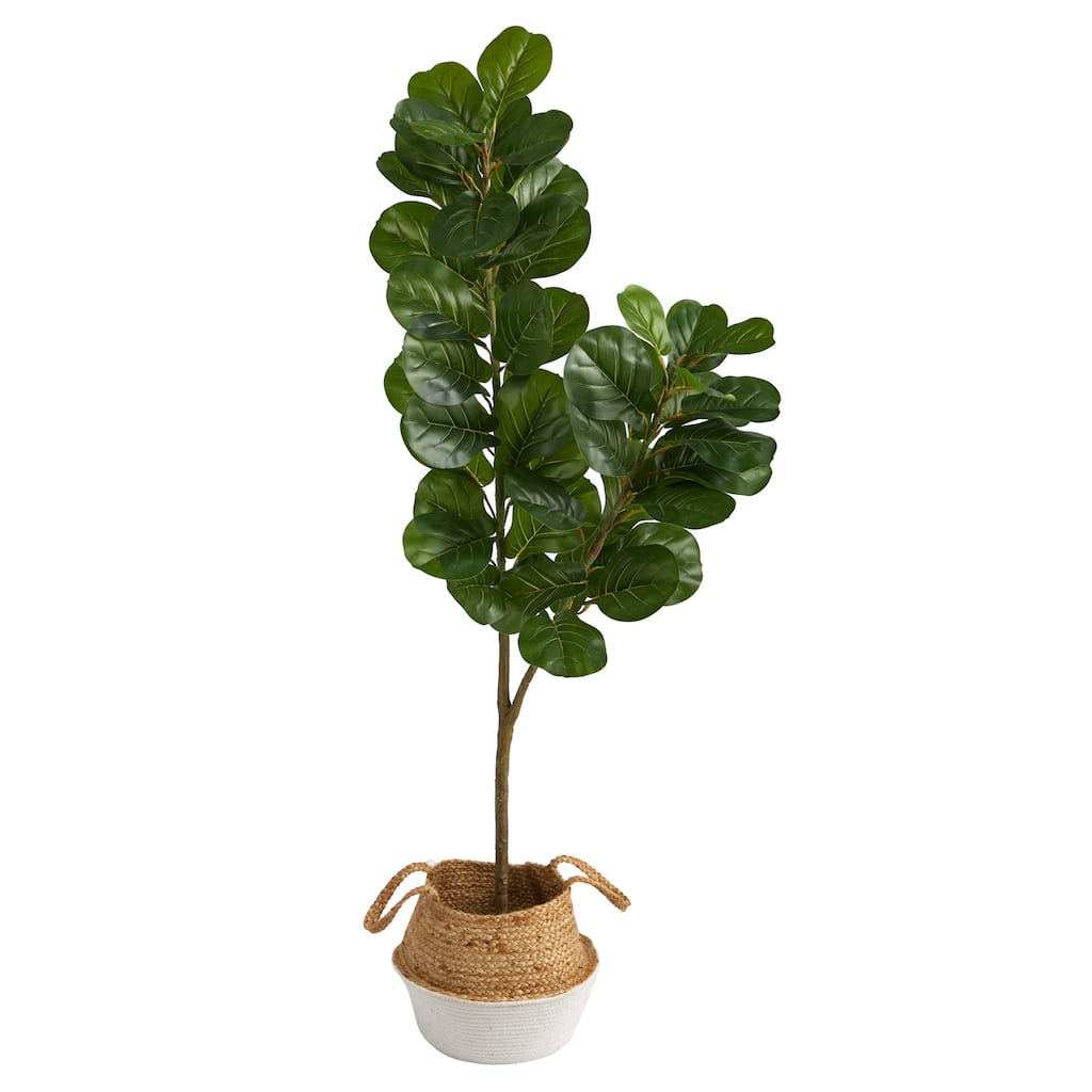 Artificial Fiddle Leaf Fig Tree 4.5Ft Indoor Plant with Planter, Realistic Home Decor - Green - 51-60 Inches