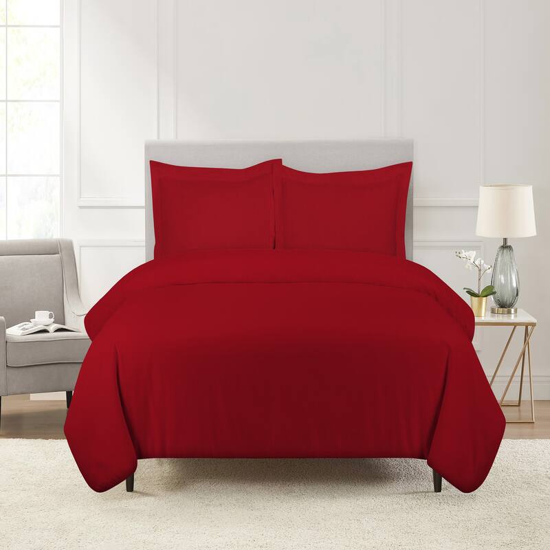 Pointehaven Flannel 180 GSM Brushed Soft Cotton Oversized Solid Duvet Sets - King - Cal King - True Red