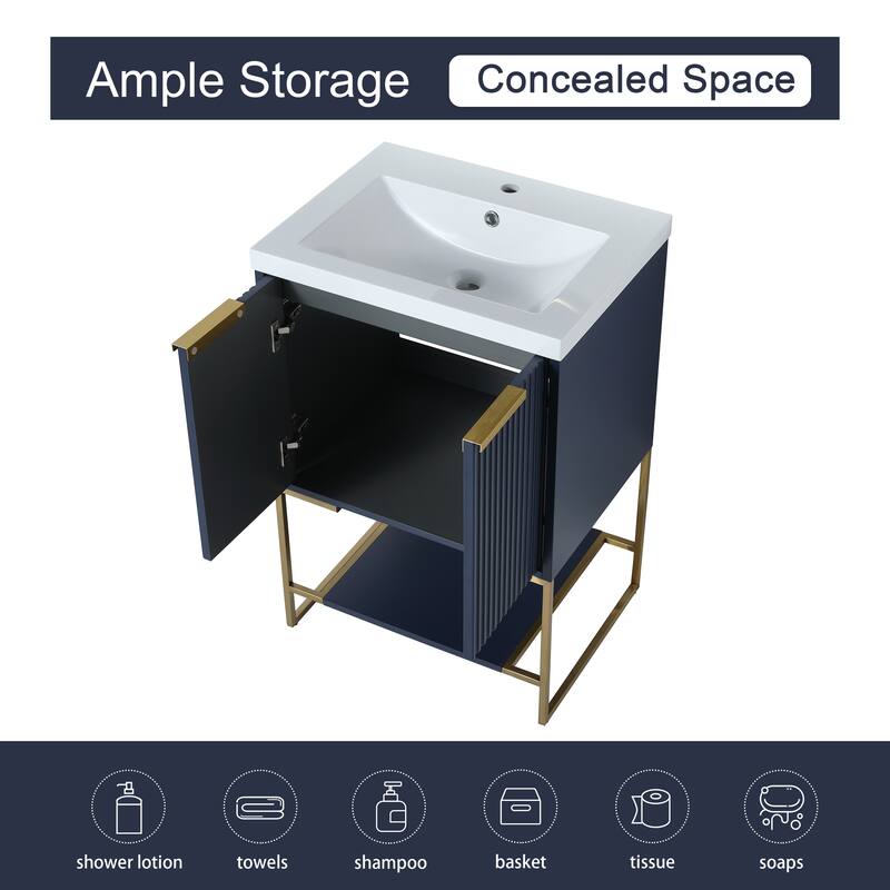 Malwee 24"/30"/48" FreeStanding Bathroom Vanity, Floor Stand Bathroom Vanity with Resin Top,Soft Close Door & Drawer