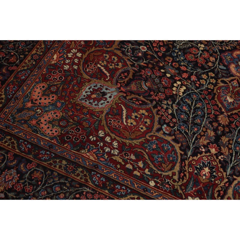 Hand Knotted Oriental 100% Wool Carpet Traditional Floral Navy Blue & Blues Tabriz Area Rug - 11' 7'' X 7' 9''