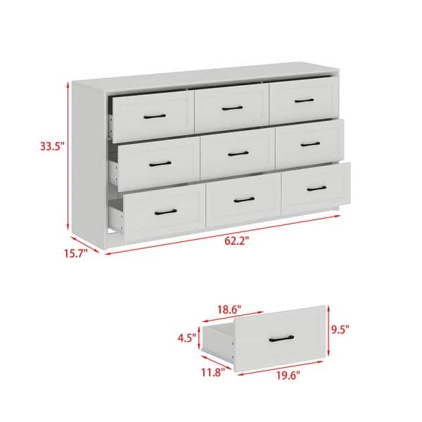 9 Drawers Dresser Large Capacity 62.2" W Sturdy Triple Chest White Brown -  Bed Bath & Beyond - 43215584