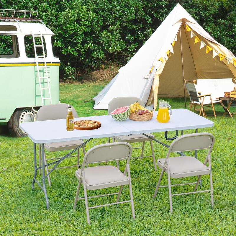 Outdoor Folding Dining Table Portable Plastic Desk with Carrying Handle for Camping Picnic - 8FT