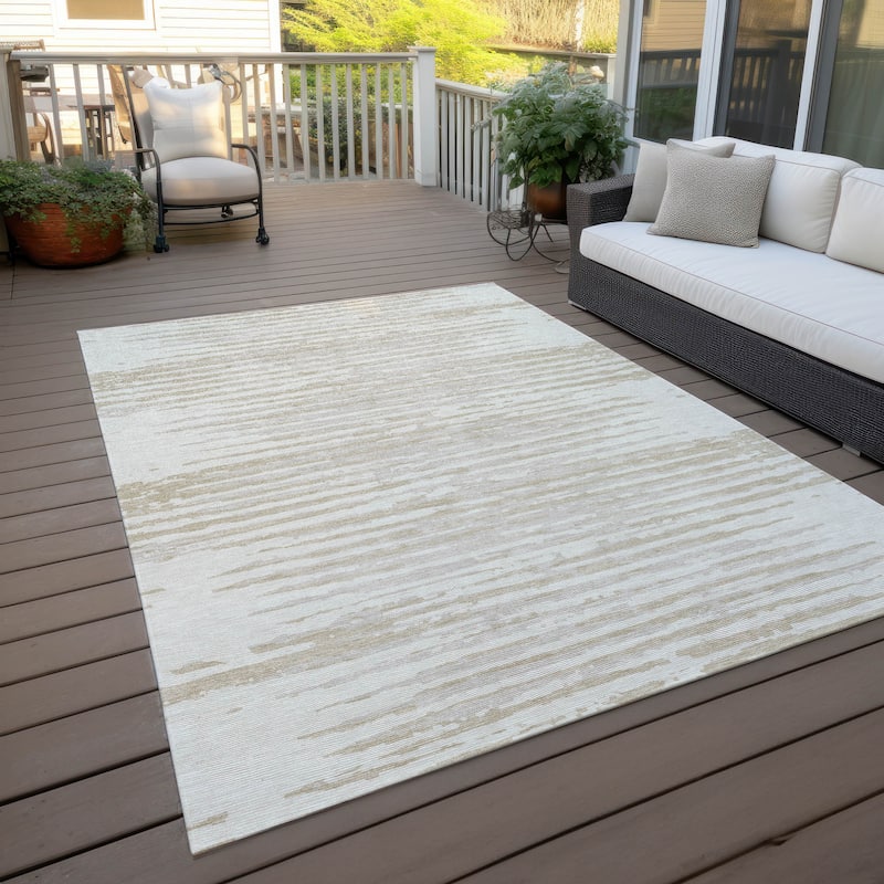 Machine Washable Indoor/ Outdoor Ombre Chantille Abstract Rug - Ivory - 9' x 12'