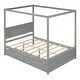 preview thumbnail 8 of 25, Full Size Wood Canopy Bed with 2 Drawers - Modern Design for Stylish Bedrooms, Brushed White/Brown/Grey