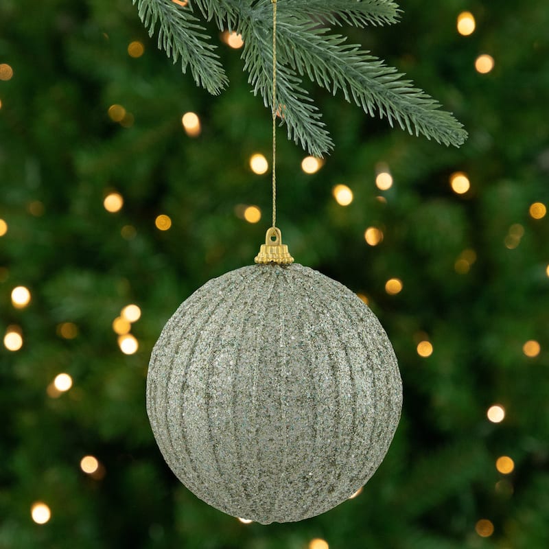 Holographic Glitter Shatterproof Christmas Ball Ornament - 4" - Tea Green