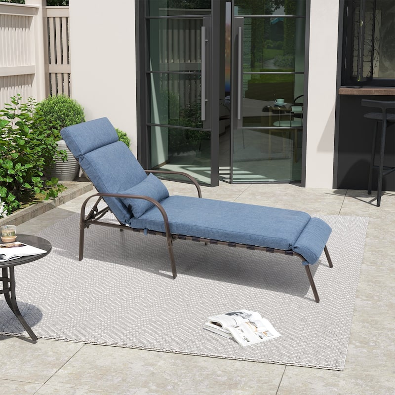 Outdoor Cushioned Adjustable Chaise Lounge Chairs Patio Pool Loungers - Dark Blue - 1PC