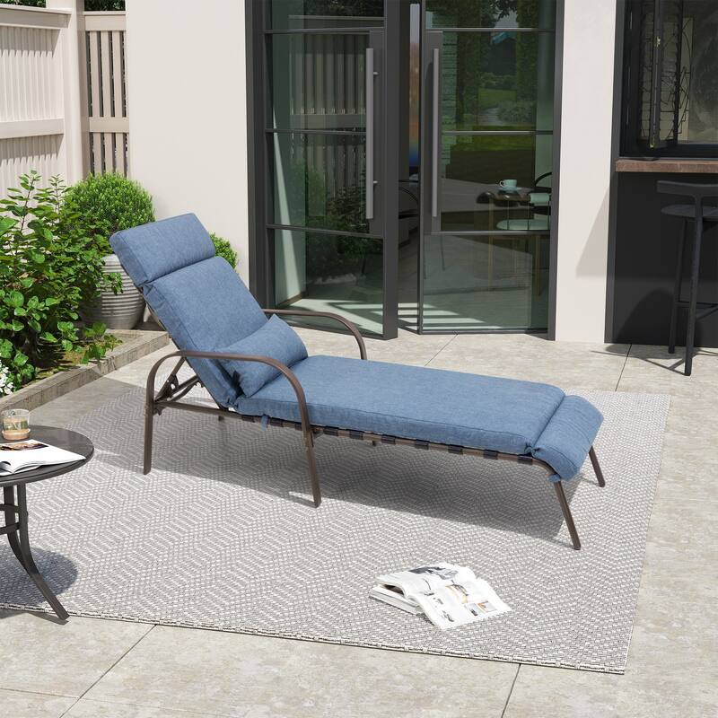 Outdoor Recliner Adjustable Chaise Lounge Chair with Cushion & Pillow