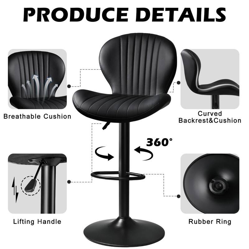 Bar Stools Set of 2,Adjustable Swivel Counter Height Bar Stools - 15.7"D x 19.6"W x 46.9"H