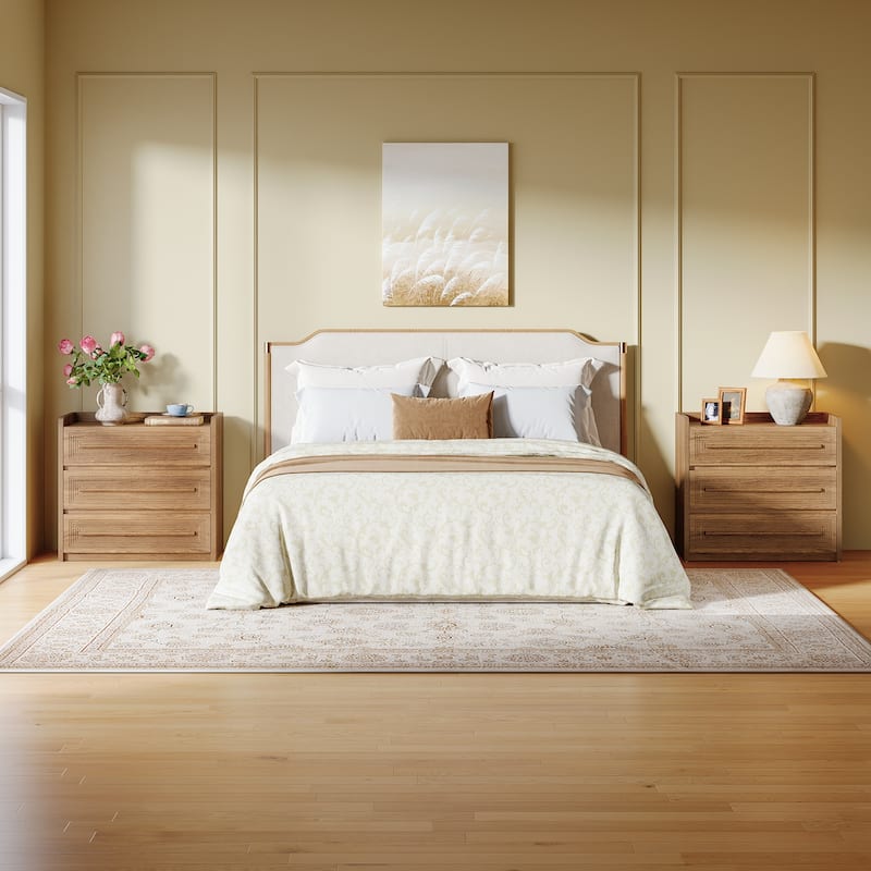 32" Wide Oversized Nightstand Set of 2, Large Bedside Table with 3 Drawers