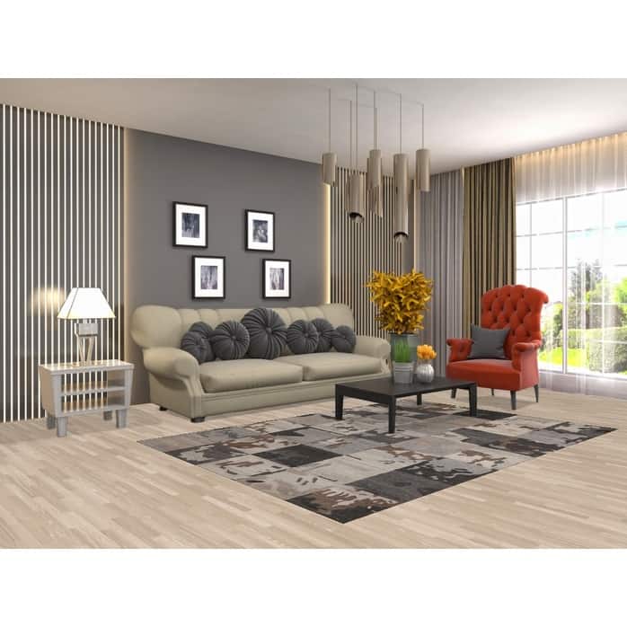 Grey Abstract Indian Area Rug Modern Hand-Tufted Wool Carpet - 5'3" x 7'7"