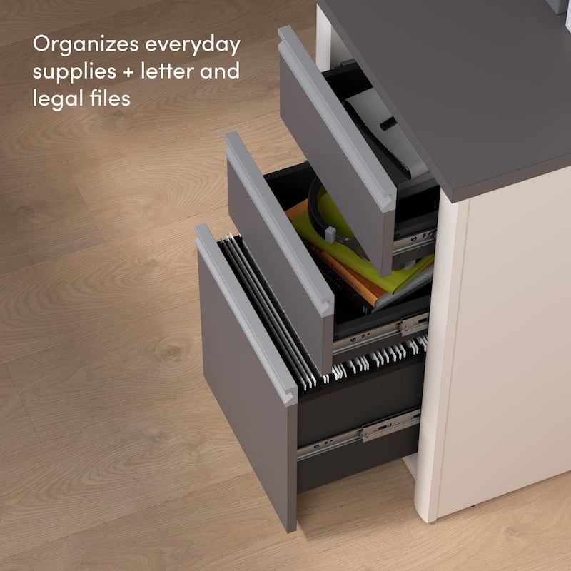 Bestar Connexion 72W L-Shaped Desk with Hutch and Pedestal