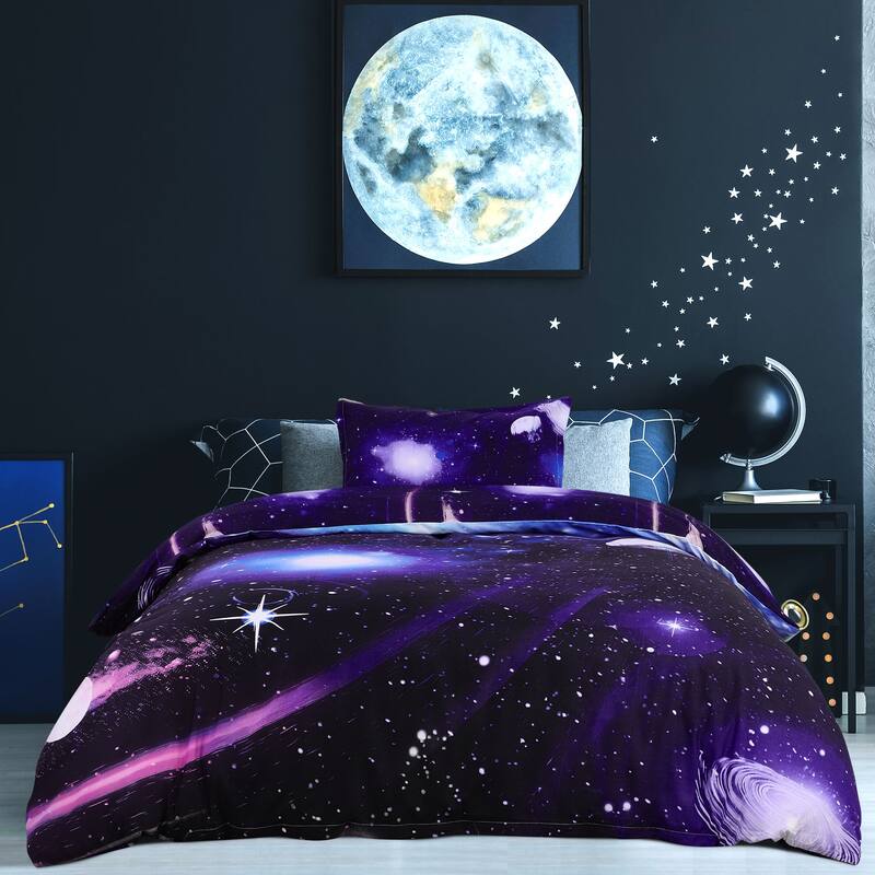 2 piece Galaxies Purple Comforter Duvet Cover Set Reversible Design