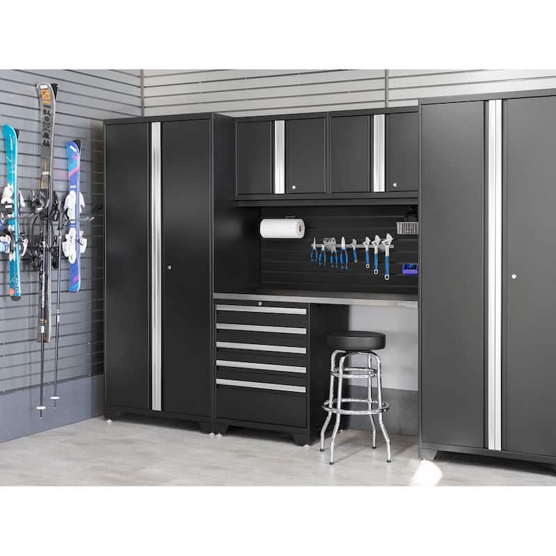 NewAge Products Bold Series 48-in x 22.75-in Black Slatwall Backsplash, Heavy Duty Steel Garage Wall Panel