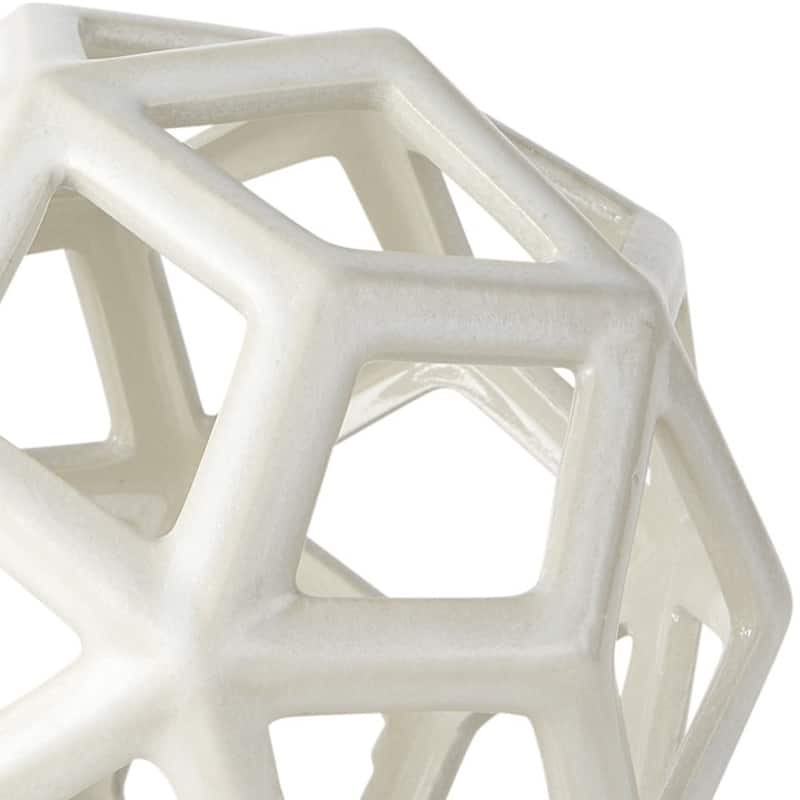 HomeRoots 7" White Ceramic Decorative Orb Tabletop Sculpture - 7"W x 7"D x 7"H