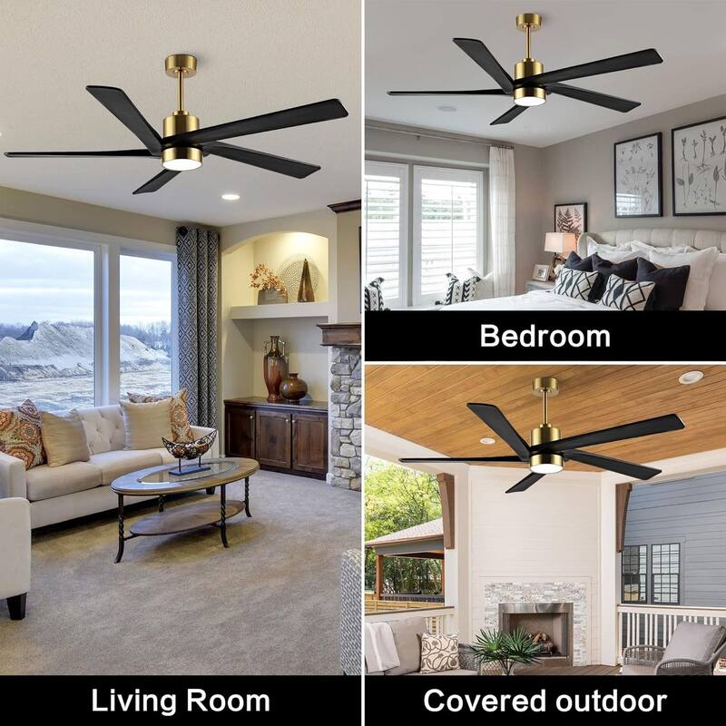 64 in. Gold Aero Blade Ceiling Fan with LED Light and Remote - 64"D x 64"W x 21"H