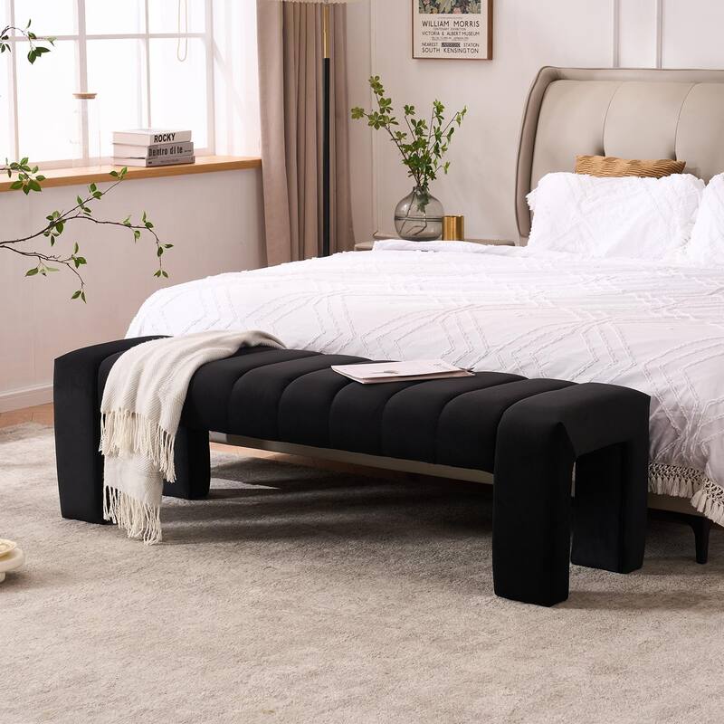 Upholstered Bedroom Bench Tufted Entryway Bench Modern End of Bed Bench Dining Bench with Gold/Black Metal Legs for Window