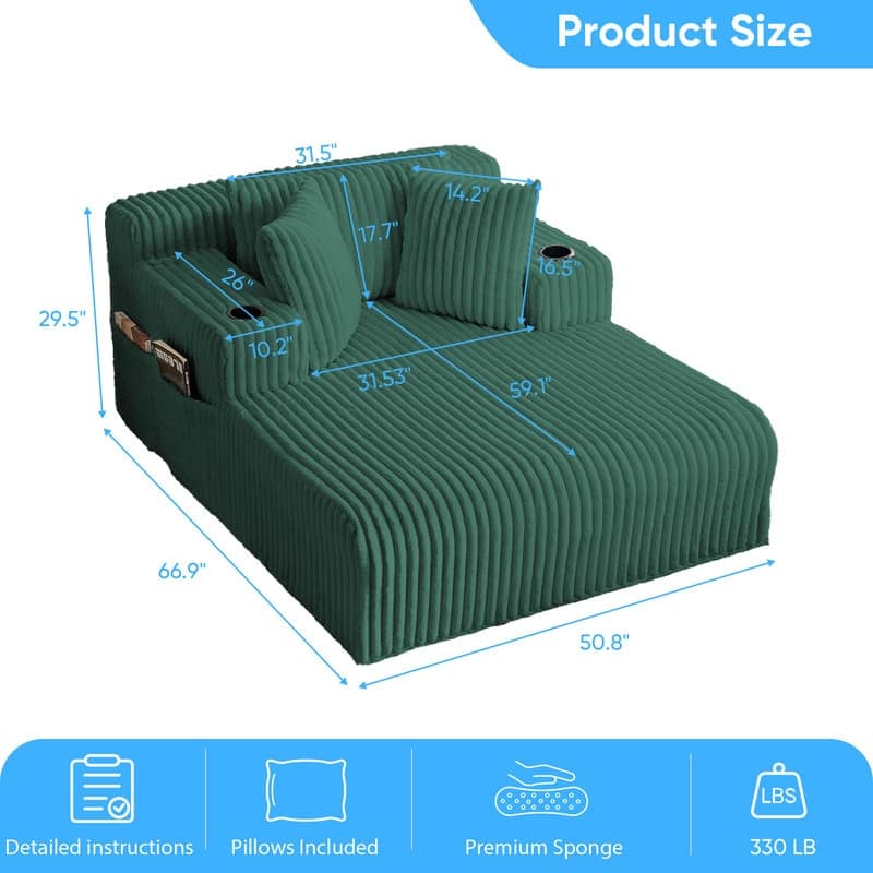 Mixoy Corduroy 51"Chaise Lounge 1-Seater Sofa Chair With Storage