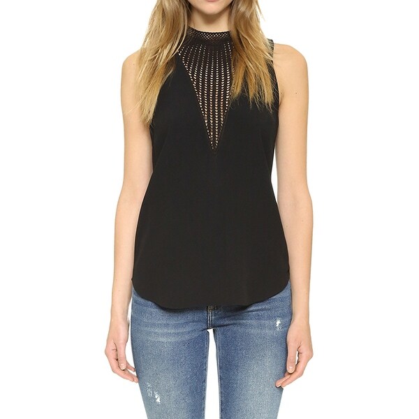 A.L.C. Womens Alec Black Crochet Crepe Top