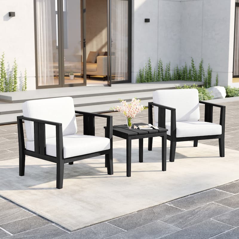 Uixe 3-piece Teak Solid Wood Outdoor Arm Chairs with Side Table Set