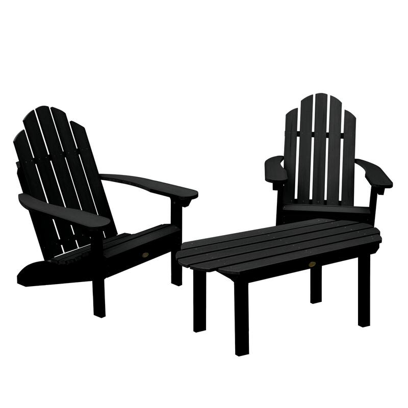 Highwood Classic Adirondack Chair Set with Coffee Table - Black