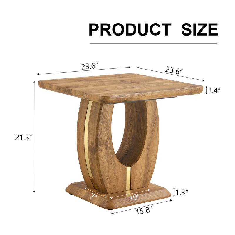 23.6" Modern Square Coffee Table with Gold Plated Decorative Strips for Living Room