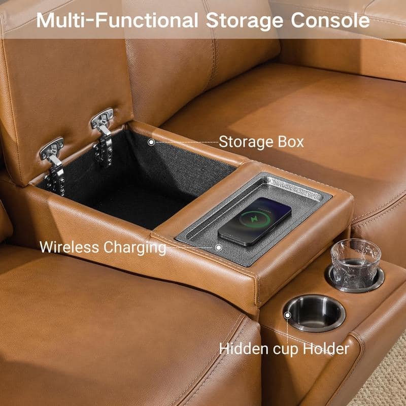 Spruce & Spring Hadlee Genuine leather Reclining Sofa with Multi-Function Console.