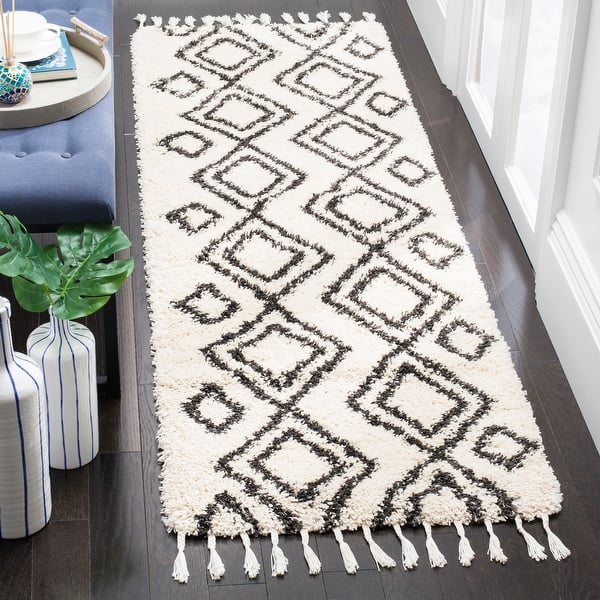 4' x 6' Cream Charcoal SAFAVIEH Moroccan Fringe Shag Collection MFG247B Boho Tribal Non-Shedding Living Room Bedroom Dining Room Entryway Plush 2-inch Thick Area Rug 4' x 6' Cream Charcoal SAFAVIEH Moroccan Fringe Shag Collection MFG247B Boho Tribal Non-Shedding Living Room Bedroom Dining Room Entryway Plush 2-inch Thick Area Rug