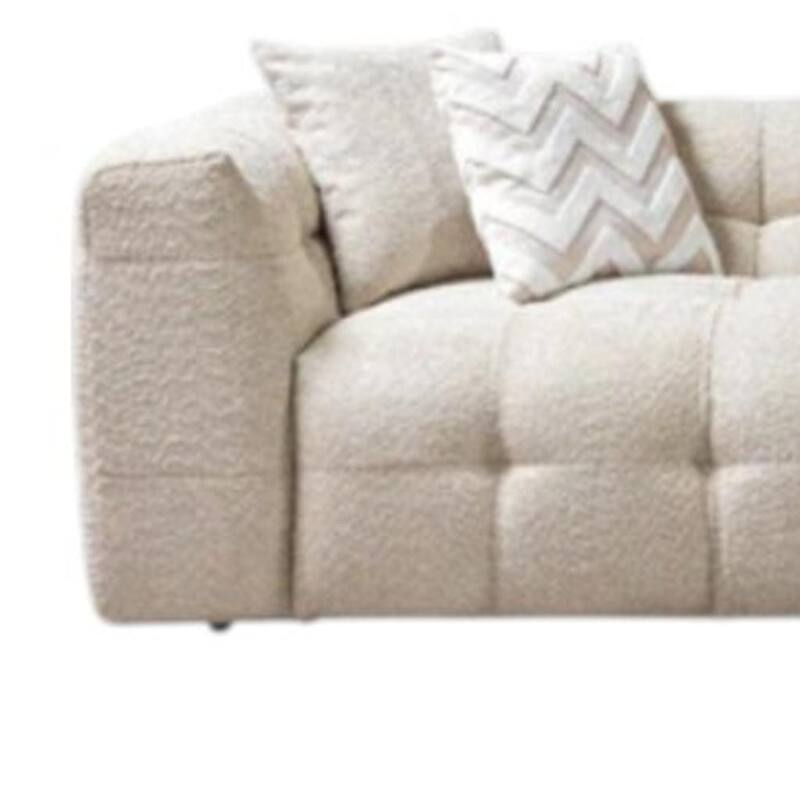 HomeRoots Ivory Boucle L Shaped Two Piece Sofa and Chaise Sectional With Toss Pillows