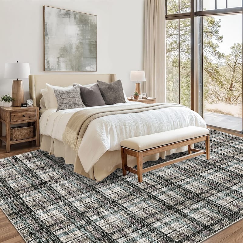 Garvee Timeless Check Washable Area Rug