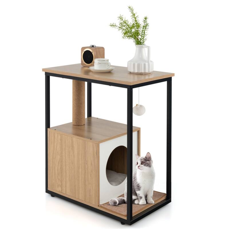 26"H Cat Coffee Table Cat Furniture Tail Table Cat House With Scratching Post - 24" x 14" x 26" (L x W x H)