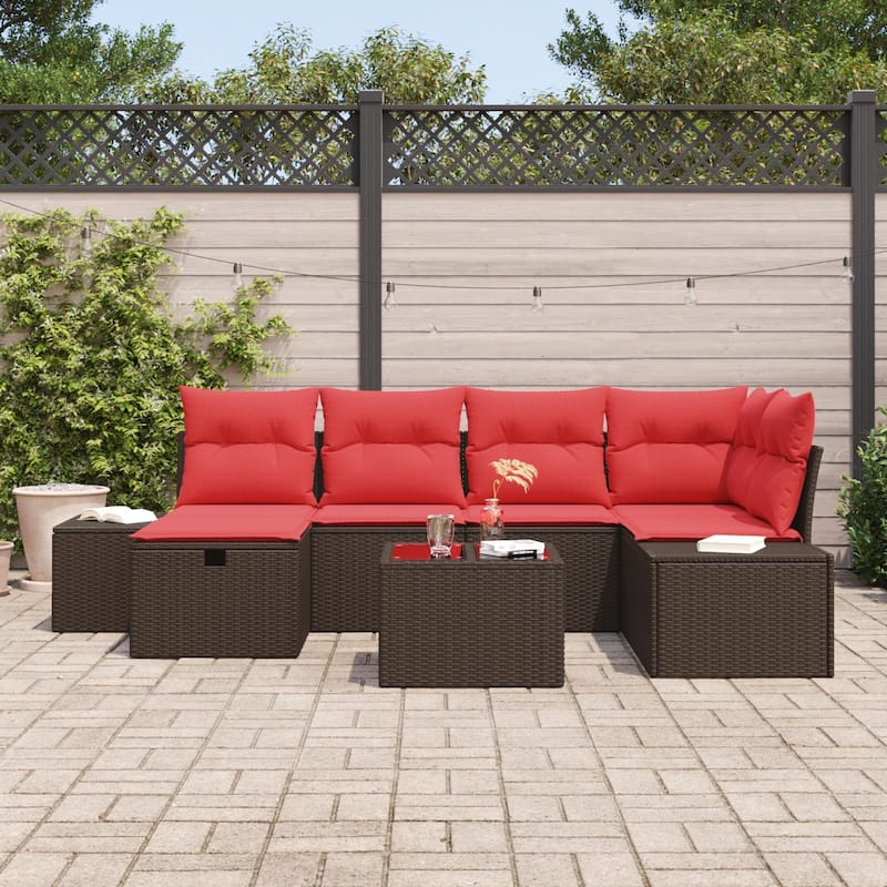 vidaXL 6/7 Garden Sofa Set with Cushions Black/Brown/Grey Poly Rattan - 103.9 x 60.6 x 27.2