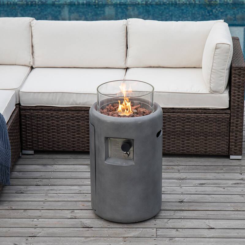 COSIEST 16" Outdoor Column Propane Fire Pit with Glass Wind Guard