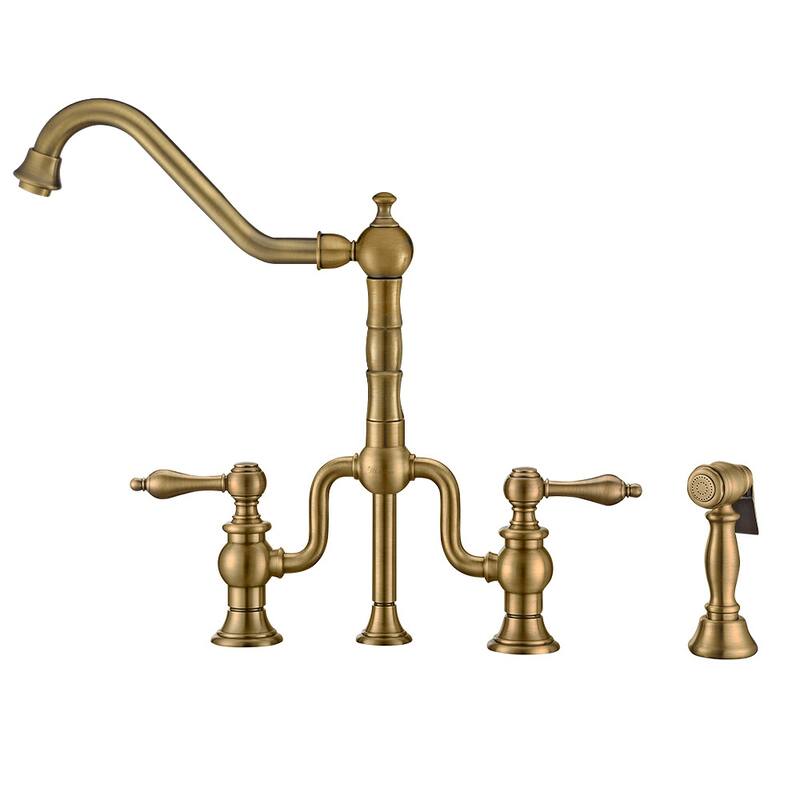 Bridge Faucet with Swivel Spout with Solid Metal Side Spray - Brown