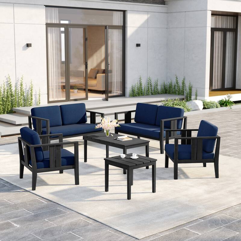 6-Piece Outdoor Furniture Solid Teak Patio Conversation Set with Table