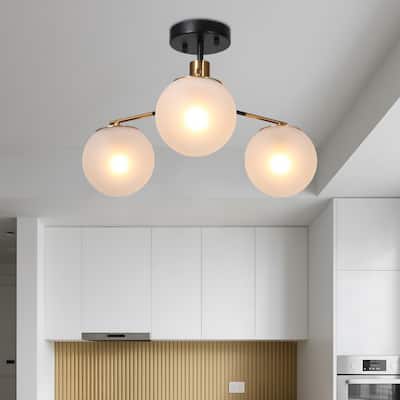 Modern 3-Light Frosted Glass Semi-flush Mount Chandelier Ceiling Light - D 19" x H 12.5"